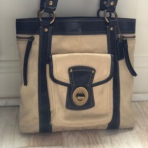 Coach Leather and Canvas Tote Bag (Large Monogram)